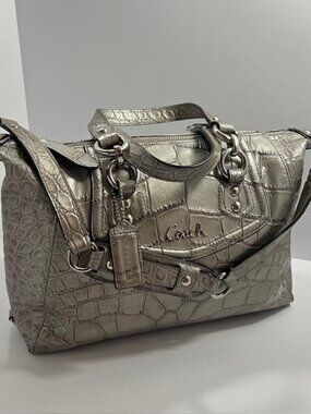 COACH ASHLEY CROC EMBOSSED LEATHER SATCHEL #20346 SILVER
